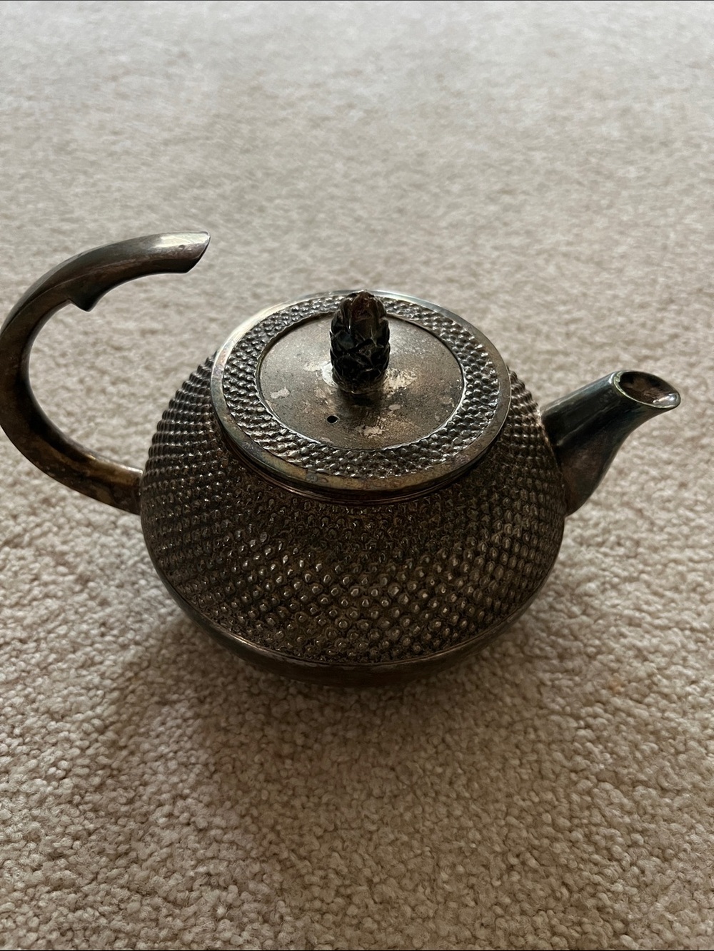 Vintage Style Metal Teapot in Aged Silver